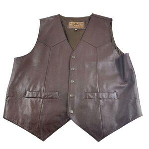 Saguaro West Roper Men's Brown Lined Leather Western Vest Jacket Snap Sz XL